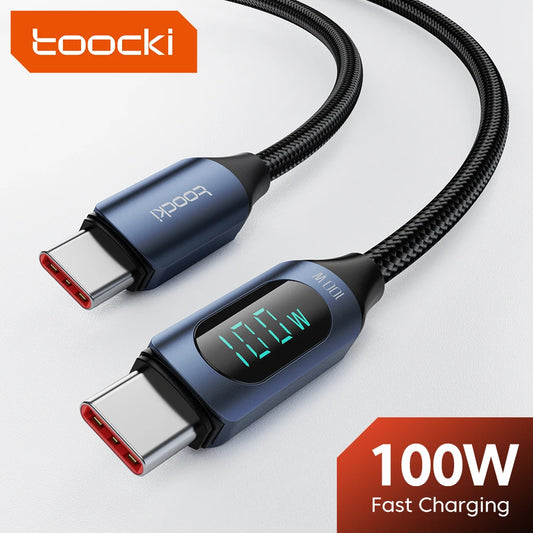 Toocki 100W USB C To USB Type C Cable PD Fast Charging Charger 6A Type-C USBC Display Wire Cord For Samsung Xiaomi USBC Cable 2M